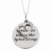 Antiqued Sterling Silver CZ Heart & “Families Are Tied Together” Pendant Necklace - Larson Jewelers