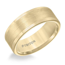 BERGMAN Flat Yellow Tungsten Carbide Round Edge Comfort Fit Band with Satin Finish Center by Triton Rings - 8mm - Larson Jewelers