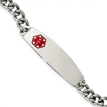 Stainless Steel with Red Enamel Engravable Medical ID Bracelet - 8.5in - Larson Jewelers