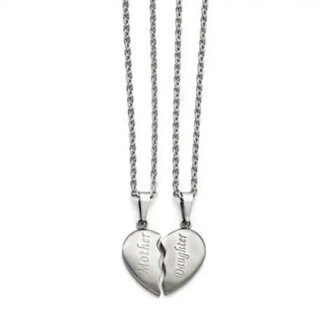 Stainless Steel Brushed ½ Heart Mother/Daughter Pendant Necklace Set - Larson Jewelers