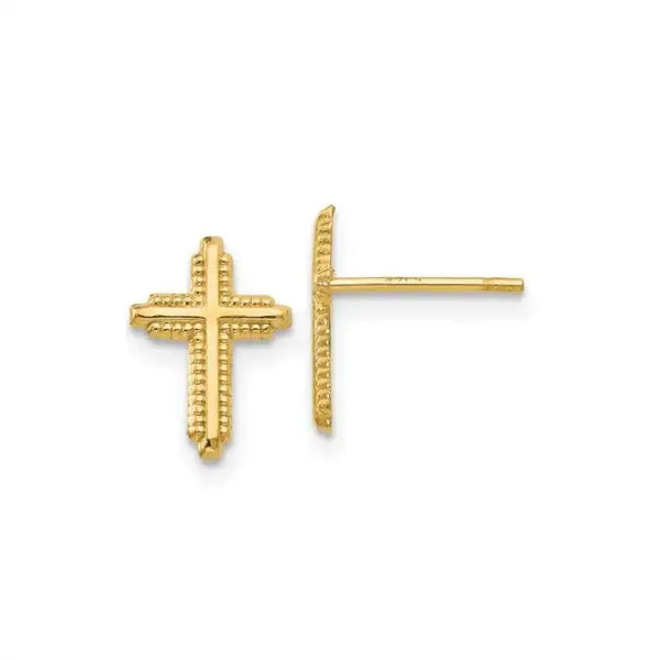 14K Yellow Gold Polished Cross Post Earrings - Larson Jewelers