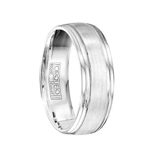 Brushed Cobalt Wedding Band with Polished Dual Groove Edges - 7mm - Larson Jewelers