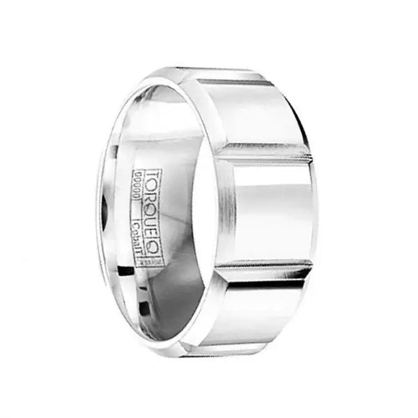 Horizontal Grooved Polished Cobalt Wedding Ring with Brushed Edges - 9mm - Larson Jewelers