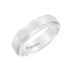 ELTON Raised Brush Finished Center White Tungsten Carbide Comfort Fit Band with Polished Step Edges by Triton Rings - 6 mm - Larson Jewelers