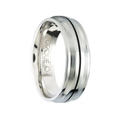 DHALSIM Men's Cobalt Wedding Ring Black Linear Center Design Polished Step Edges by Crown Ring - 7mm - Larson Jewelers
