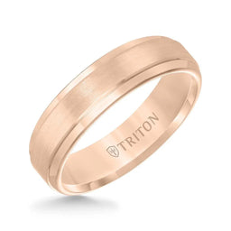 Rose tungsten carbide wedding band with raised satin-finished flat center and polished step edges, interior stamped TRITON, 6mm width
