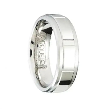 FRANK Polished & Beveled Men’s Cobalt Wedding Band with Horizontal Grooves - 7mm - Larson Jewelers