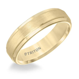 BOYD Yellow Tungsten Carbide Step Edge Comfort Fit Band with Satin Finish Center by Triton Rings - 6mm - Larson Jewelers