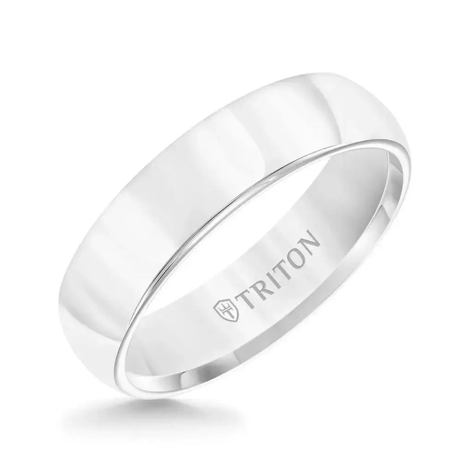 BYRON Domed White Tungsten Wedding Band with Polished Finish by Triton Rings - 6mm - Larson Jewelers