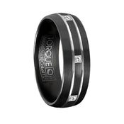 RAYNOR Torque Black Cobalt Brushed Wedding Band Center Diamond Accents with Dual White Grooved Line Design - 7 mm - Larson Jewelers