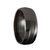 REVOLVER Torque Black Cobalt Wedding Band Brushed Dual Line Center Accents with Flat Polished Edges - 7 mm - Larson Jewelers
