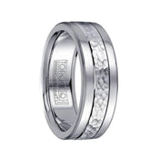 14k Hammered White Gold Inlaid Cobalt Men’s Wedding Band with Dual Grooves - 7.5mm - Larson Jewelers