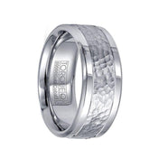Dual Grooved Polished Cobalt Wedding Band with Hammered 14k White Gold Inlay - 9mm - Larson Jewelers