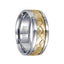 White Cobalt Grooved Polished Men’s Ring with 14k Yellow Gold Hammered Inlay - 9mm - Larson Jewelers