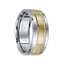 Brushed White Cobalt Men’s Wedding Band 14k Yellow Gold Inlay with Grooves - 9mm - Larson Jewelers