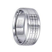 Grooved Checkered Pattern 14k White Gold & Cobalt Men’s Wedding Band - 9mm - Larson Jewelers