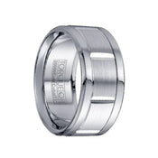 Brushed Grooved 14k White Gold Center with Cobalt Edges Men’s Domed Ring - 10.5mm - Larson Jewelers