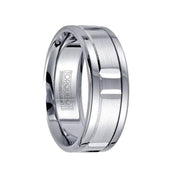 Polished Cobalt Men’s Ring with Brushed & Grooved 14k White Gold Inlay & Dual Grooves - 7.5mm - Larson Jewelers
