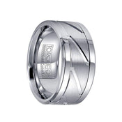 Diagonal Grooved 14k White Gold Inlaid White Cobalt Extra Wide Men’s Ring - 10.5mm - Larson Jewelers