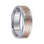Brushed Grooved Cobalt Men’s Wedding Band with 14k Rose Gold Inlay Polished Edges - 7.5 mm - Larson Jewelers