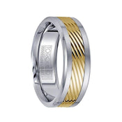 Cobalt Men’s Wedding Band Polished Grooved 14k Yellow Gold Inlaid Brushed Edges - 7.5mm - Larson Jewelers