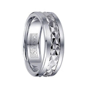 Brushed Cobalt Men’s Wedding Ring with 14k White Gold Inlay & Detailed Facets - 7.5mm - Larson Jewelers