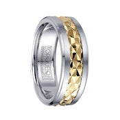 Grooved Diamond Pattern 14k Yellow Gold Inlaid Men’s White Cobalt Ring - 7.5mm - Larson Jewelers