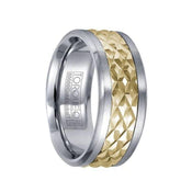 Brushed Cobalt Men’s Band with Textured Diamond Pattern 14k Yellow Gold Inlay - 9mm - Larson Jewelers