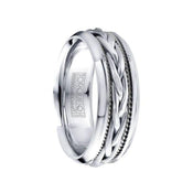 Braided Rope Center 14k White Gold Inlay & Beveled Cobalt Men’s Wedding Ring - 7.5mm - Larson Jewelers
