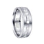 Brushed White Cobalt 10k White Gold Inlaid Grooved Center Men's Wedding Band by Crown Ring - 7.5mm - Larson Jewelers