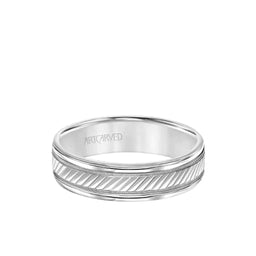 MONTEREY 14k White Gold Wedding Band Diagonal Engraved Center Design with Milgrain Rolled Edges by Artcarved - 6 mm - Larson Jewelers