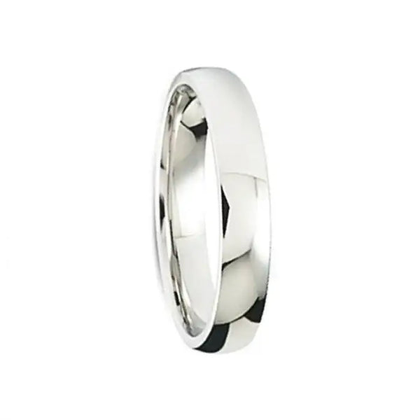 High-polished cobalt wedding band, 3mm width, shown at an angle on a white background