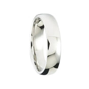 A polished flat cobalt wedding band with comfort-fit interior, 5mm width, by Crown Ring, shown on white background
