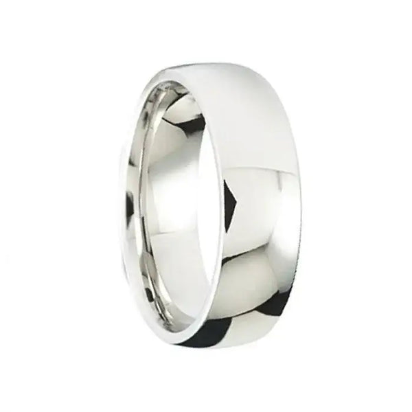 Polished cobalt men’s wedding band, 7mm width, shown on white background