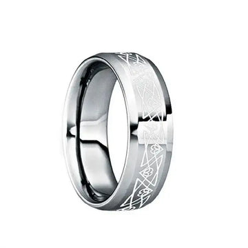 NONUS Engraved White Abstract Triangle Tungsten Ring with Polished Finish - 8mm - Larson Jewelers