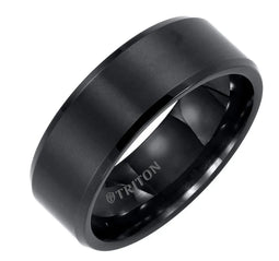 GRAYSON Flat Polished Edge Satin Finish Black Tungsten Carbide Wedding Band by Triton Rings - 8 mm - Larson Jewelers