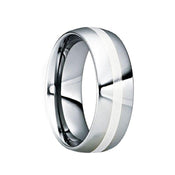 VALENTINIANUS Tungsten & Silver Inlaid Wedding Ring with Polished Finish - 8mm - Larson Jewelers