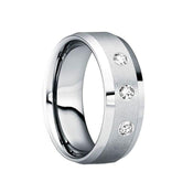 VARINIUS Triple White Diamond Tungsten Ring with Satin Finish and Beveled Edges - 8mm - Larson Jewelers