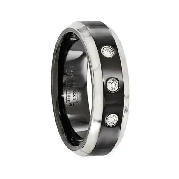 Edward Mirell Black Ti Beveled .09 ct Diamond w/Sterling Silver Bezel Band - Larson Jewelers