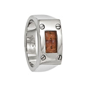 ACESTES Polished Titanium Ring with a Brown Leather Insert by Edward Mirell - 10mm - Larson Jewelers
