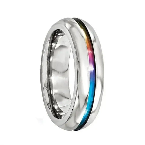 Edward Mirell Titanium Rainbow Anodized Center Polished 6mm Band - Larson Jewelers