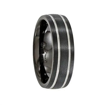 Edward Mirell Titanium Black Ti Textured Lines 7mm Band - Larson Jewelers