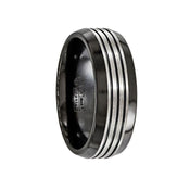 QUINTUS Black Titanium Ring Black with Grooves & Beveled Edges Band by Edward Mirell - 8 mm - Larson Jewelers
