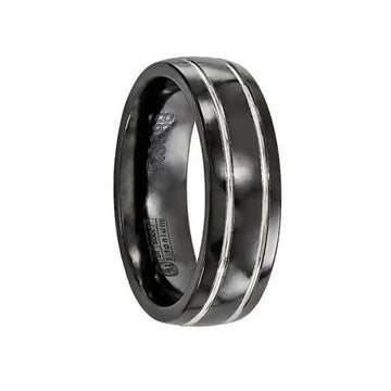 Edward Mirell Titanium Black Ti & Grey Grooved 7mm Band - Larson Jewelers