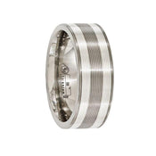LAURENTIS Titanium Ring With Sterling Silver Inlay Textured Lines by Edward Mirell - 8.5 mm - Larson Jewelers