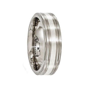 BACCHUS Brushed Titanium Ring with Sterling Silver Inlay by Edward Mirell - 7 mm - Larson Jewelers