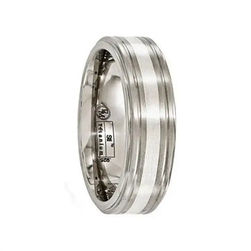 BACCHUS Brushed Titanium Ring with Sterling Silver Inlay by Edward Mirell - 7 mm - Larson Jewelers
