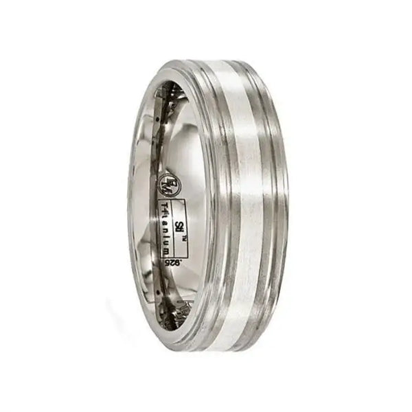 BACCHUS Brushed Titanium Ring with Sterling Silver Inlay by Edward Mirell - 7 mm - Larson Jewelers