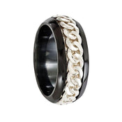 LULUS Black Titanium Ring & Sterling Silver Chain Inlay by Edward Mirell - 9 mm - Larson Jewelers