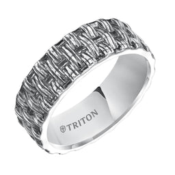 TAYLOR Flat Sterling Silver Comfort Fit Wedding Band with Woven Pattern and Black Oxidation Finish by Triton Rings - 8mm - Larson Jewelers